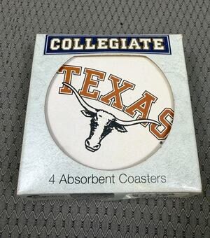 Collegiate Coasters Texas Set of 4 Stoneware Cardboard NEW